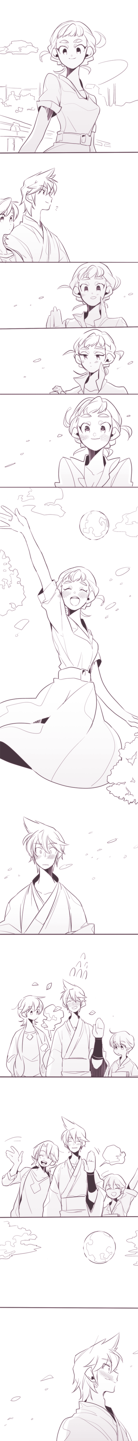 1girl, 3boys, absurdres, blush, brothers, buebue, closed_eyes, clouds