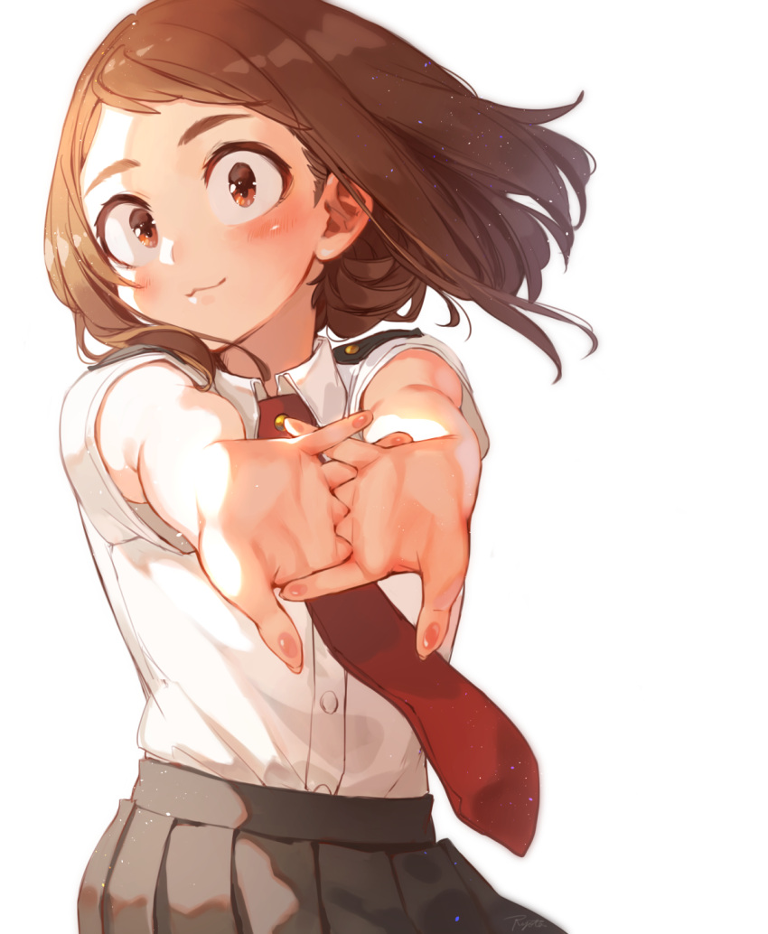 1girl, :3, blush, bob_cut, boku_no_hero_academia, brown_eyes, brown_hair, hakura_kusa