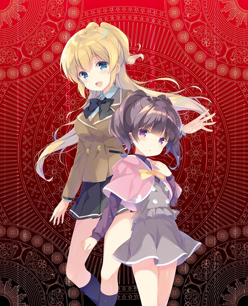 2girls, blonde_hair, blue_eyes, highres, long_hair, multiple_girls, official_art, purple_hair