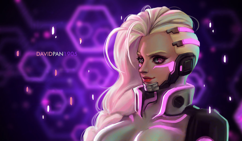 1girl, alternate_color, alternate_costume, asymmetrical_hair, blonde_hair, dark_skin, david_pan, high_collar