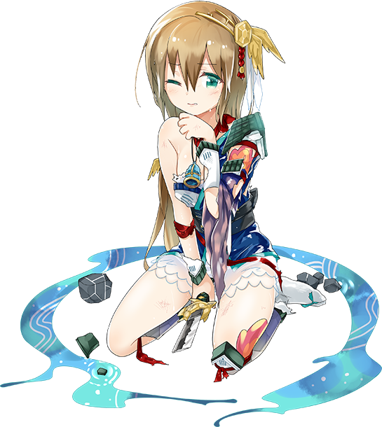 1girl, aqua_eyes, bare_shoulders, between_legs, broken, broken_sword, broken_weapon, detached_sleeves