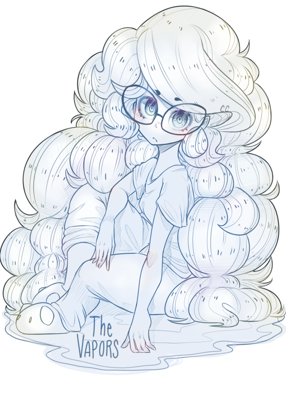 absurdly_long_hair, blank_stare, breasts, copyright_name, curly_hair, dear-cotton-candy, eyebrows_visible_through_hair, glasses, highres, long_hair, looking_at_viewer, magda, monochrome, pants, shirt, slippers, small_breasts, sweatpants, t-shirt, the_vapors, very_long_hair