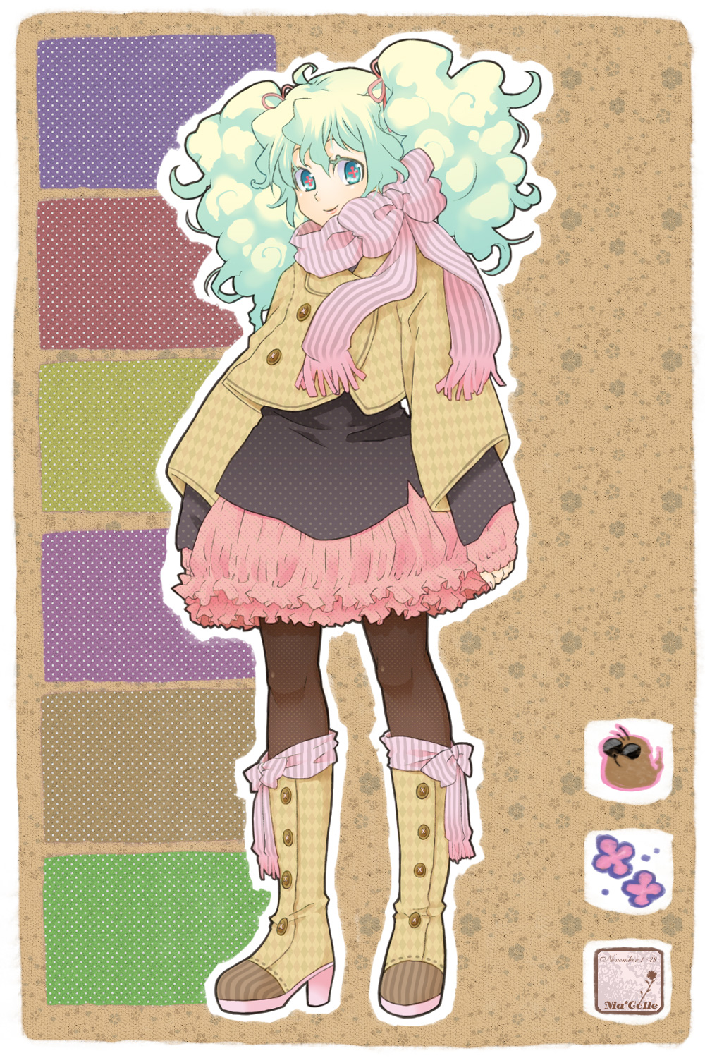 coat, curly_hair, fashion, hair_ribbon, hair_ribbons, highres, mot, multicolored_hair
