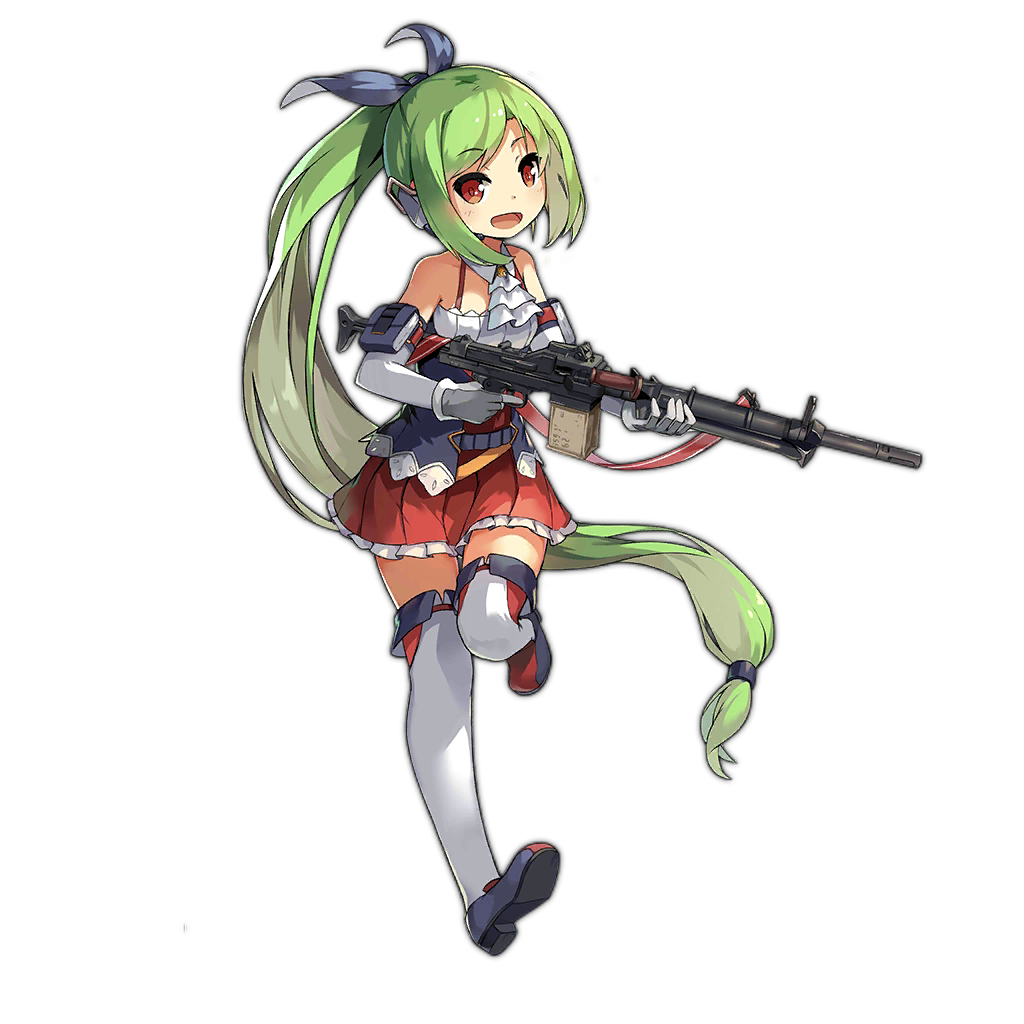 :d, aat-52_(girls_frontline), detached_sleeves, girls_frontline, gloves, green_eyes, gun, hair_ribbon