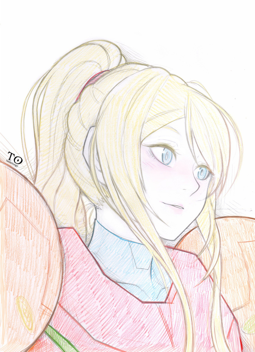 1girl, antiheld, blonde_hair, highres, long_hair, metroid, mole, mole_under_mouth
