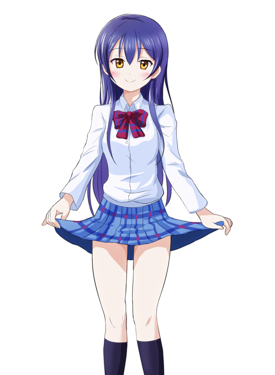 1girl, black_legwear, blue_hair, blue_skirt, blush, bow, eyebrows_visible_through_hair, kneehighs