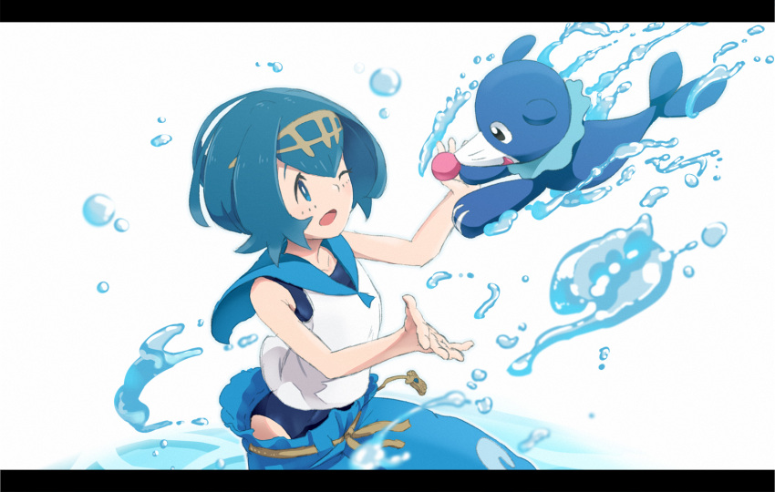 1girl, bangs, bare_shoulders, blue_eyes, blue_hair, blue_pants, blue_sailor_collar, capri_pants