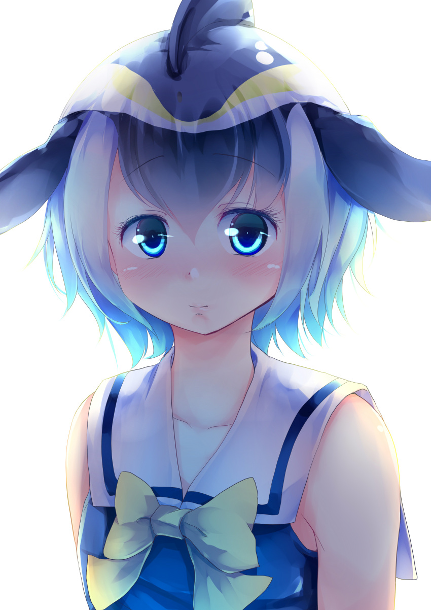 1girl, absurdres, blonde_hair, blue_eyes, blue_hair, blush, bow, bowtie