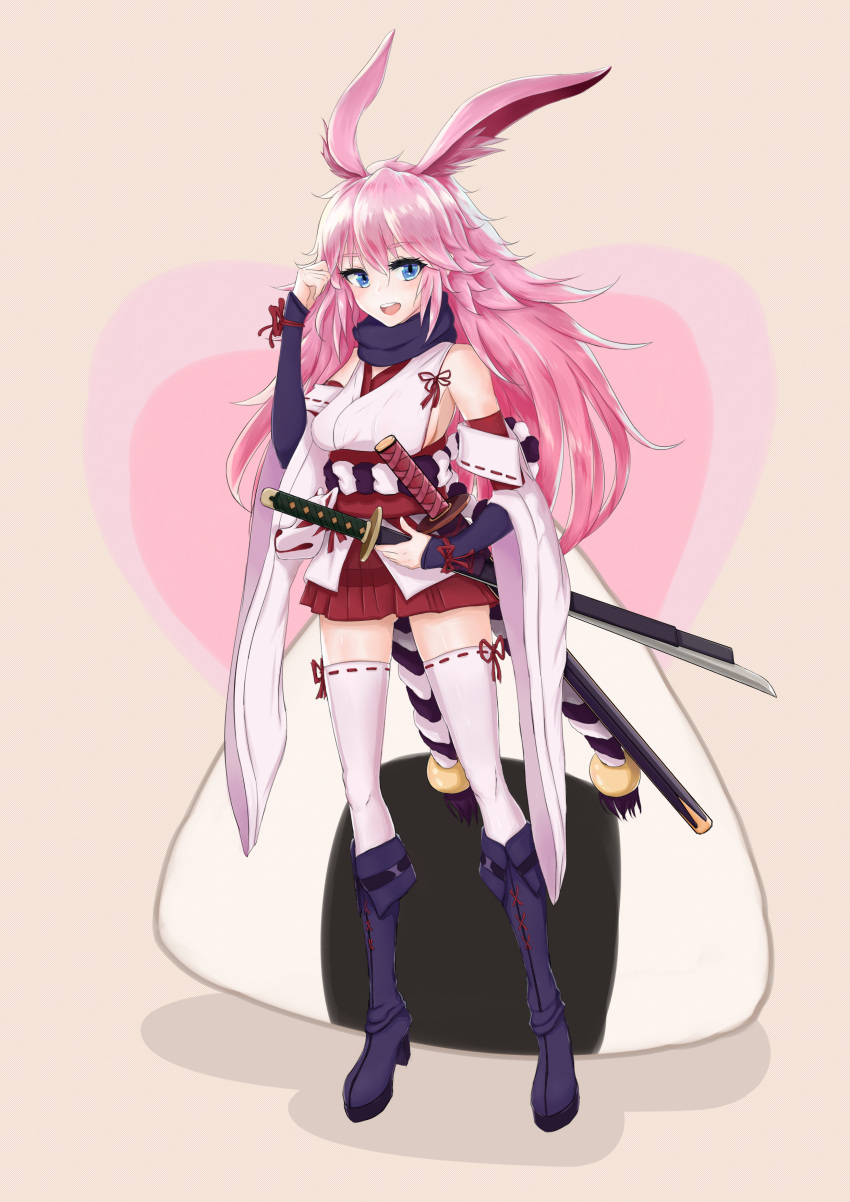 1girl, absurdres, animal_ears, bare_shoulders, benghuai_xueyuan, blue_eyes, boots, breasts