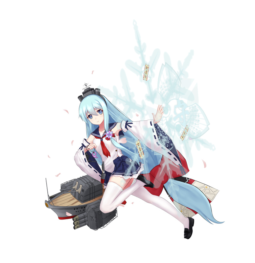 1girl, absurdres, armpits, black_shoes, blue_eyes, blue_hair, blue_skirt, bow