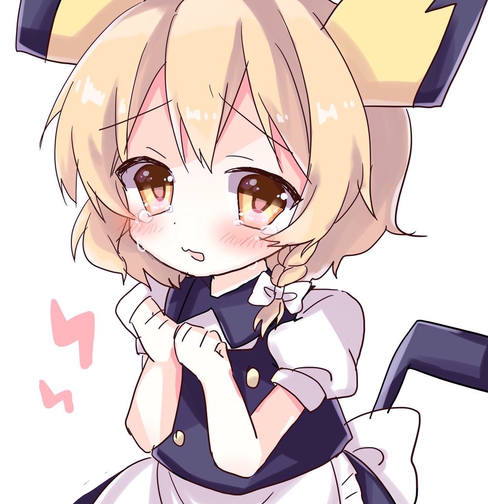 1girl, animal_ears, apron, blonde_hair, blush, braid, cosplay, crying