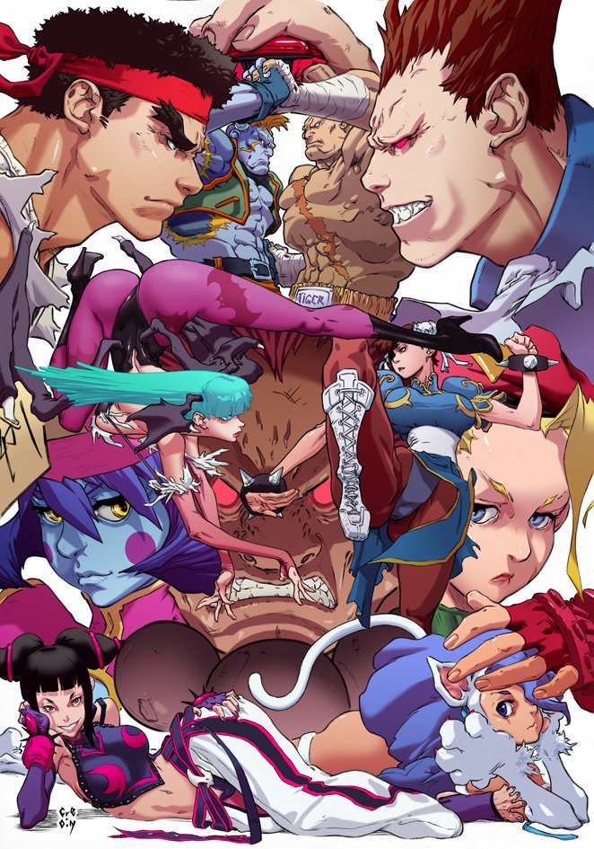 5boys, 6+girls, animal_print, bat_print, battle, beret, blue_eyes, blue_hair