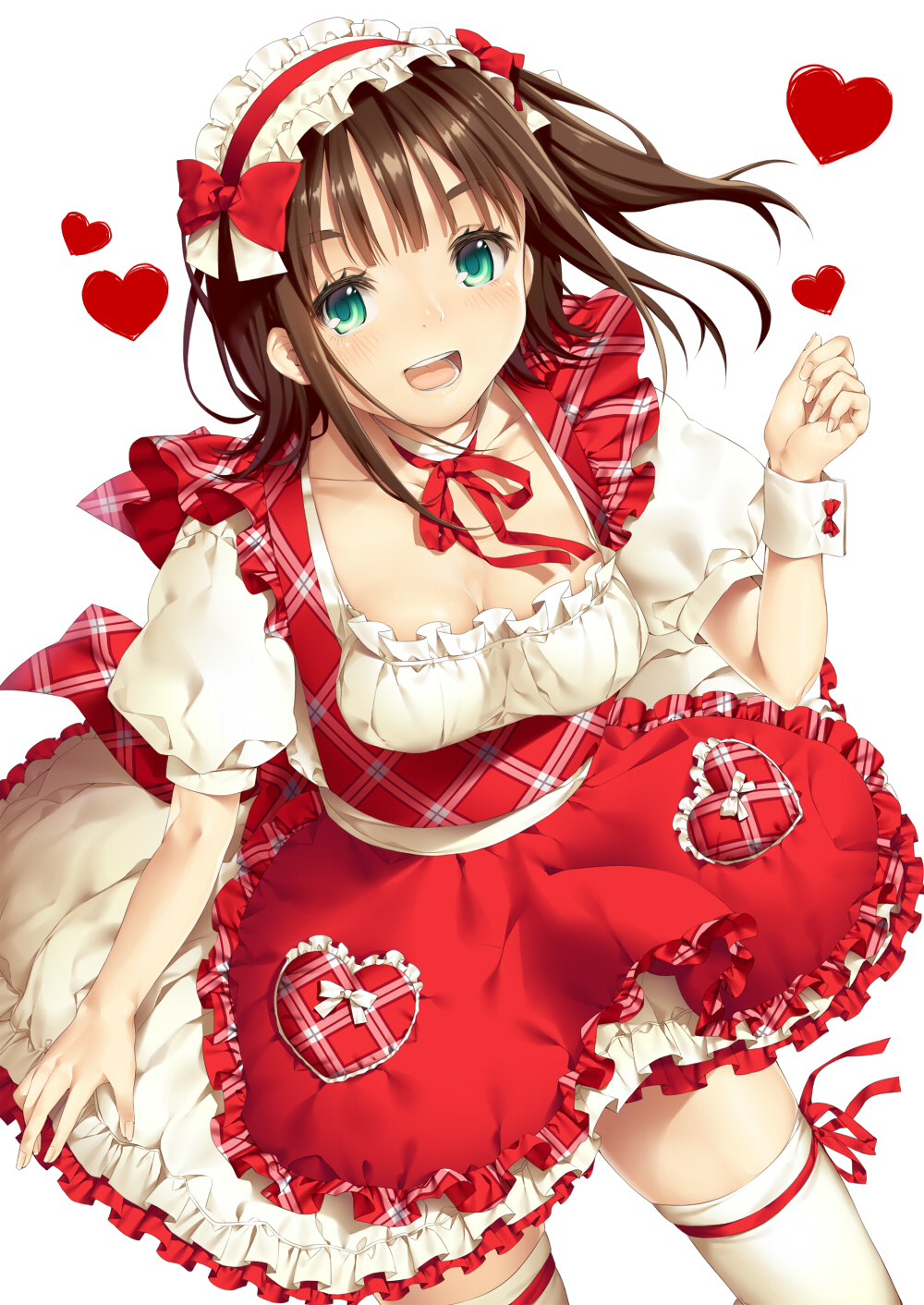 1girl, :d, _hair, amami_haruka, bow, breasts, brown_hair, choker