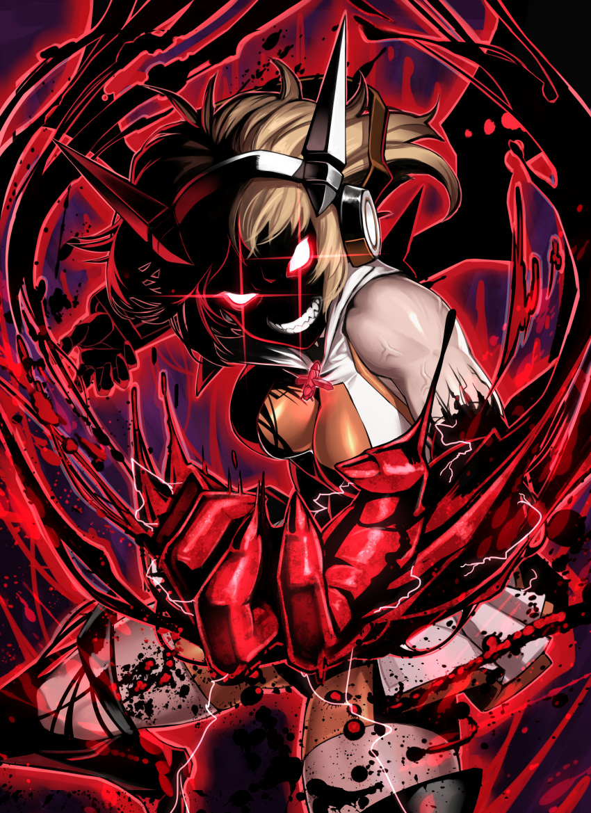 1girl, absurdres, bare_shoulders, berserker_rage, bodysuit, boots, breasts, brown_hair