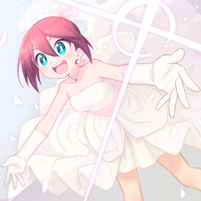1girl, alternate_hairstyle, aqua_eyes, bent_over, bridal_veil, bright_pupils, choker, diffraction_spikes