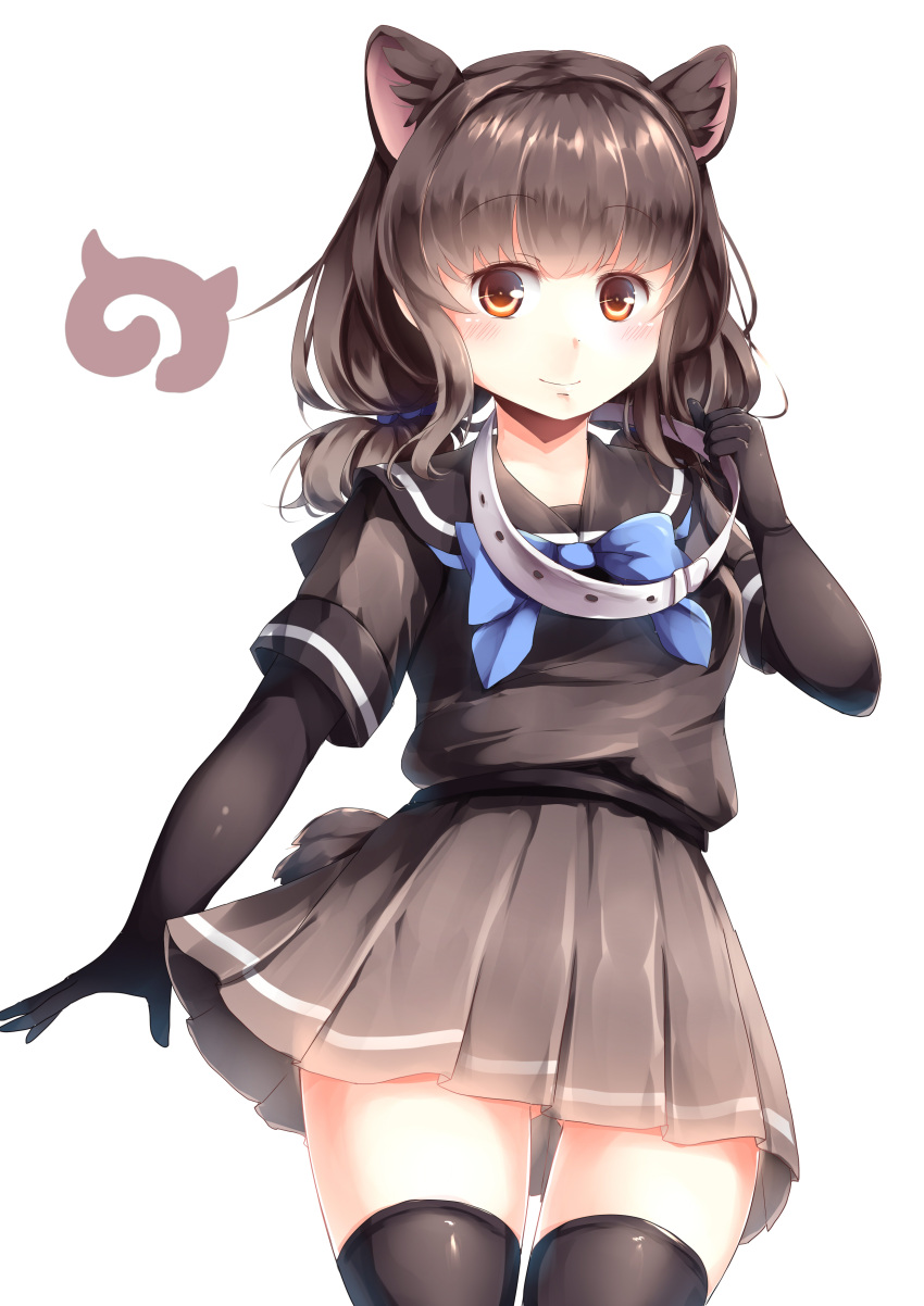 1girl, absurdres, blush, bow, bowtie, brown_hair, collar, collared_peccary_(kemono_friends)