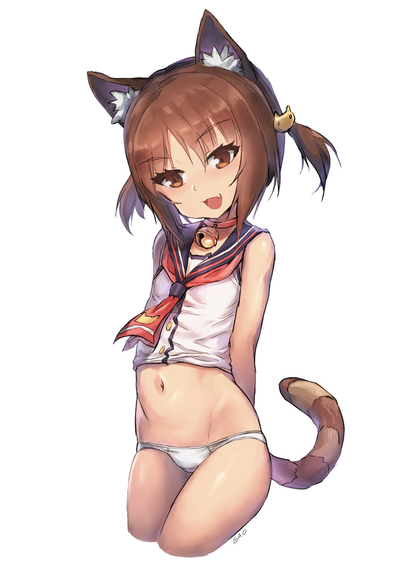 1girl, :d, animal_ears, arms_behind_back, artist_name, azuki_(sayori), bare_arms, bare_shoulders