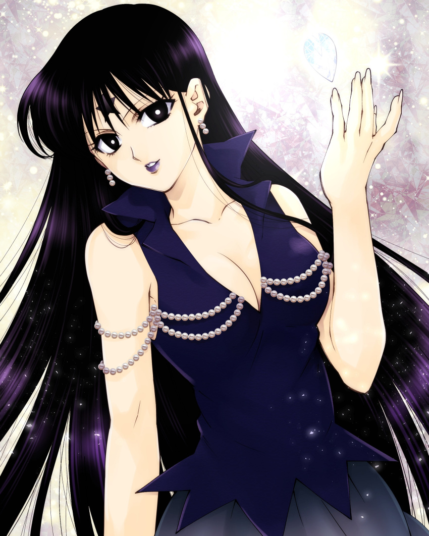 1girl, absurdres, bare_shoulders, bishoujo_senshi_sailor_moon, black_eyes, black_hair, breasts, bright_pupils