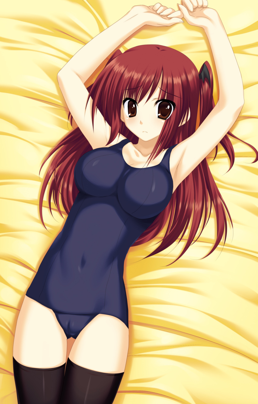 1girl, absurdres, armpits, arms_up, bangs, bare_arms, bare_shoulders, bat_hair_ornament