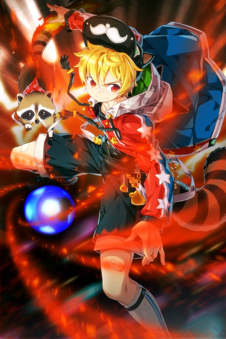 1boy, animal_hat, ball, bandage, bandanna, black_hat, blonde_hair, cat_hat