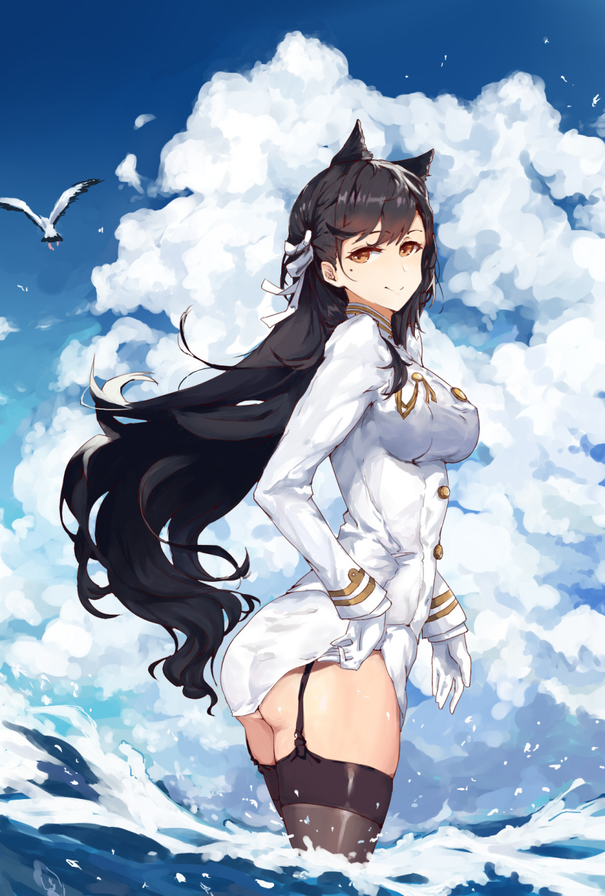 1girl, animal, animal_ears, arm_at_side, ass, atago_(bilan_hangxian), bangs, bilan_hangxian