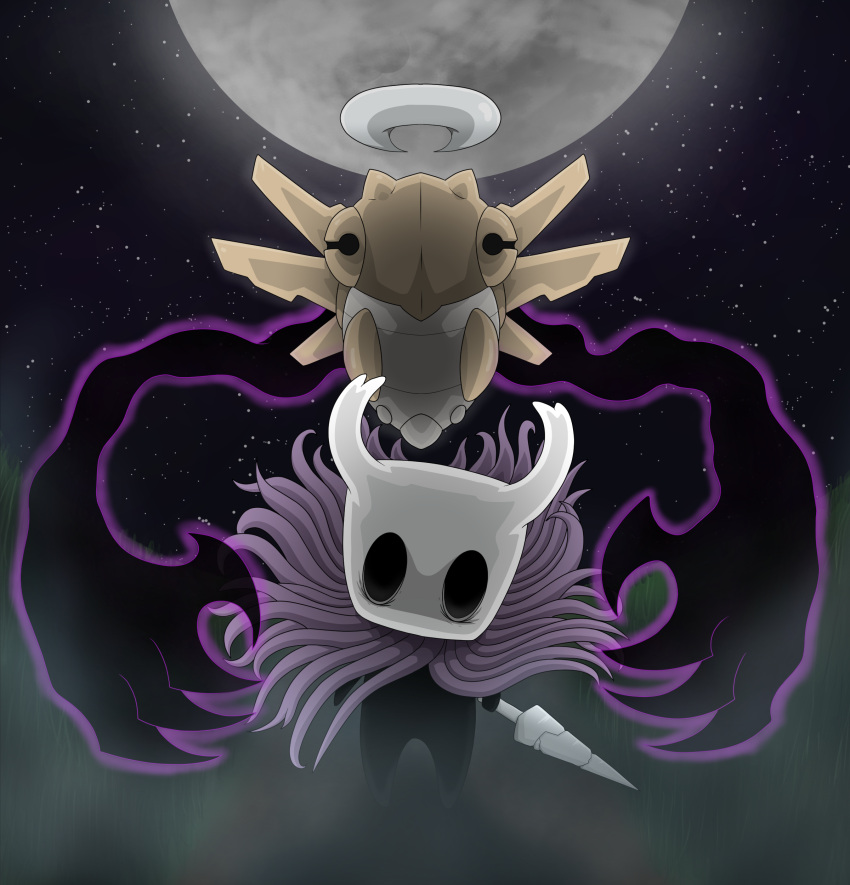 absurdres, cryomancer, highres, hollow_knight, knife, moon, no_humans, pokemon, shedinja
