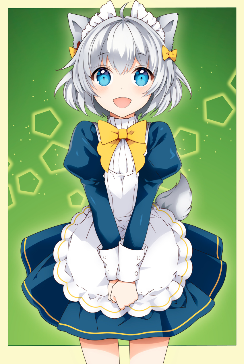 :d, absurdres, animal_ears, blue_eyes, bow, cowboy_shot, emilia_(world_teacher), hair_bow