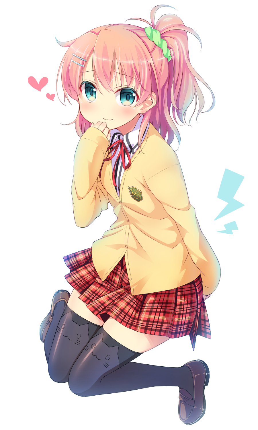 1boy, aqua_eyes, ba_kuro, black_legwear, blush, crossdressinging, hair_ornament, hairclip