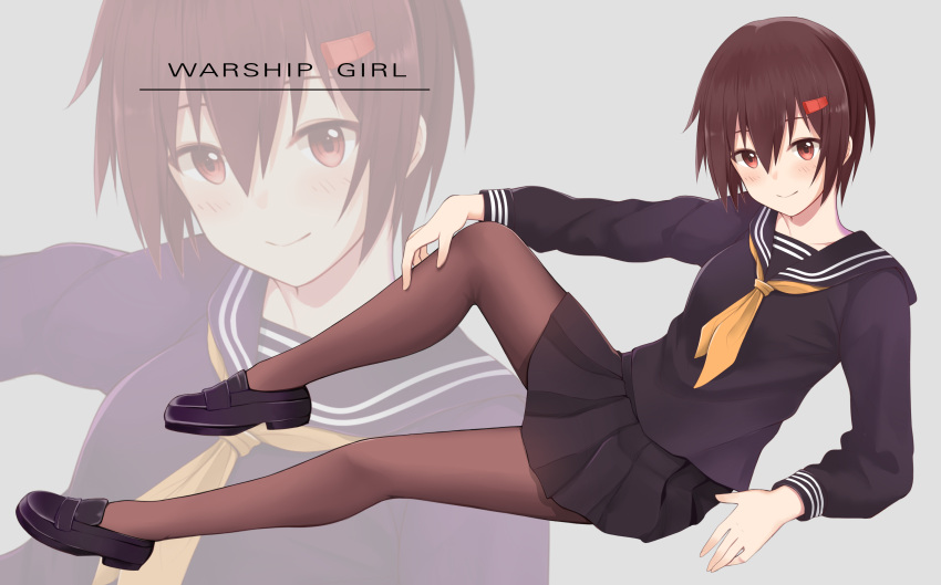 1girl, ayanami_(zhan_jian_shao_nyu), bangs, black_blouse, black_serafuku, black_shoes, black_skirt, blouse