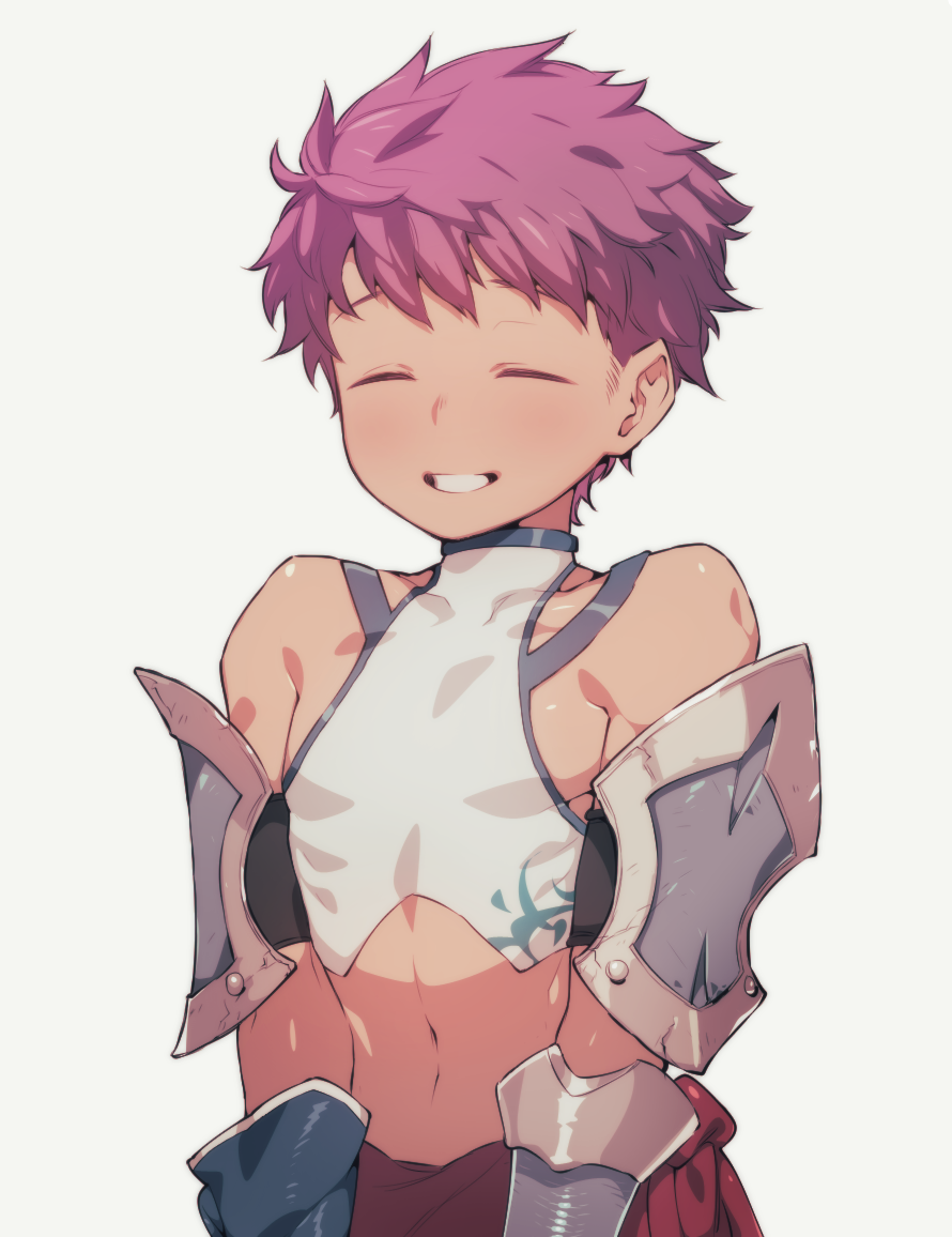 1boy, closed_eyes, crop_top, fate/grand_order, fate_(series), fergus_mac_roich_(young)_(fate/grand_order), gauntlets, grey_background
