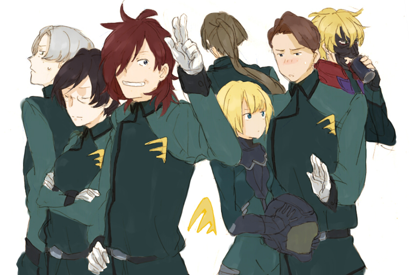 arbor_lint, bad_id, billy_katagiri, blonde_hair, graham_aker, gundam, gundam_00, helmet, kati_mannequin, louise_halevy, ma, mask, mister_bushido, patrick_colasour, ponytail, red_hair, redhead