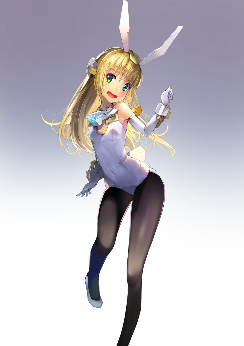 1girl, :d, bangs, baselard, black_legwear, blonde_hair, clenched_hand, covered_navel