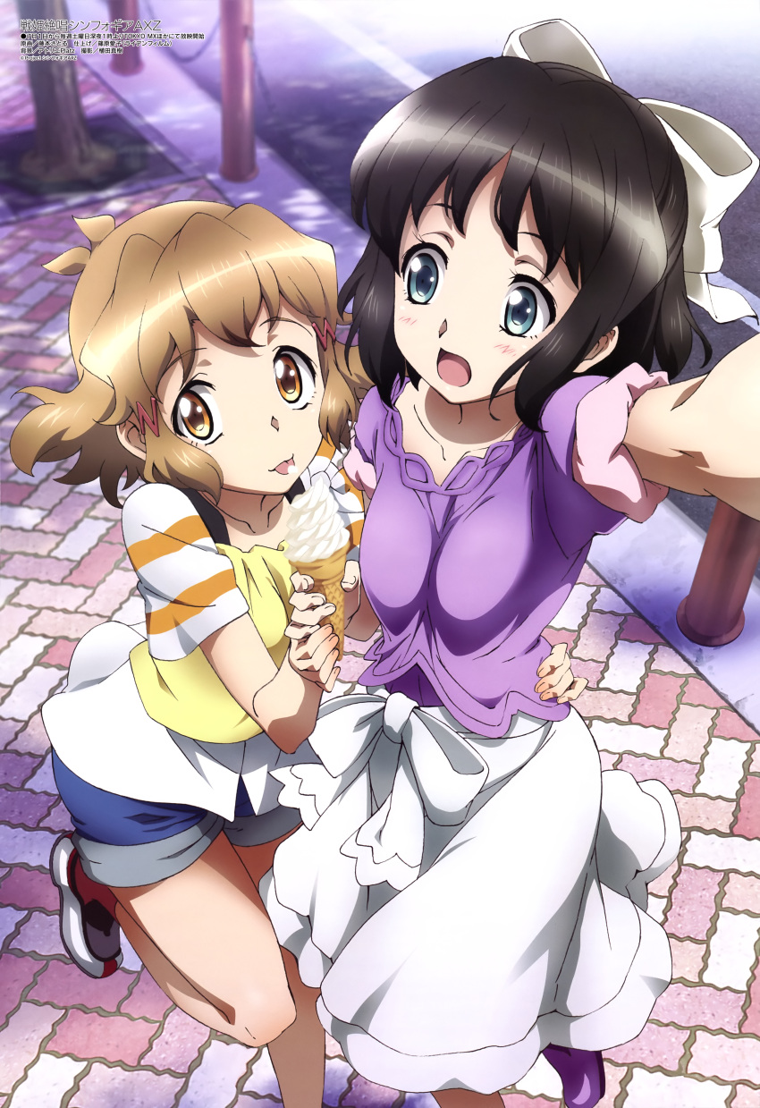 2girls, :o, :p, absurdres, aqua_eyes, arm_up, bare_legs, black_hair