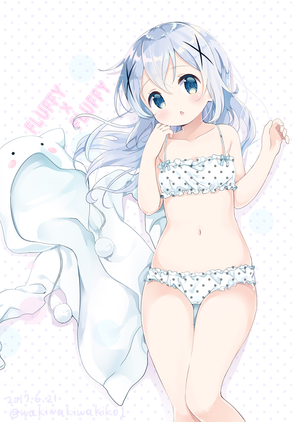 1girl, animal_hood, bangs, blue_eyes, bra, bunny_hood, chestnut_mouth, cinderella_bust