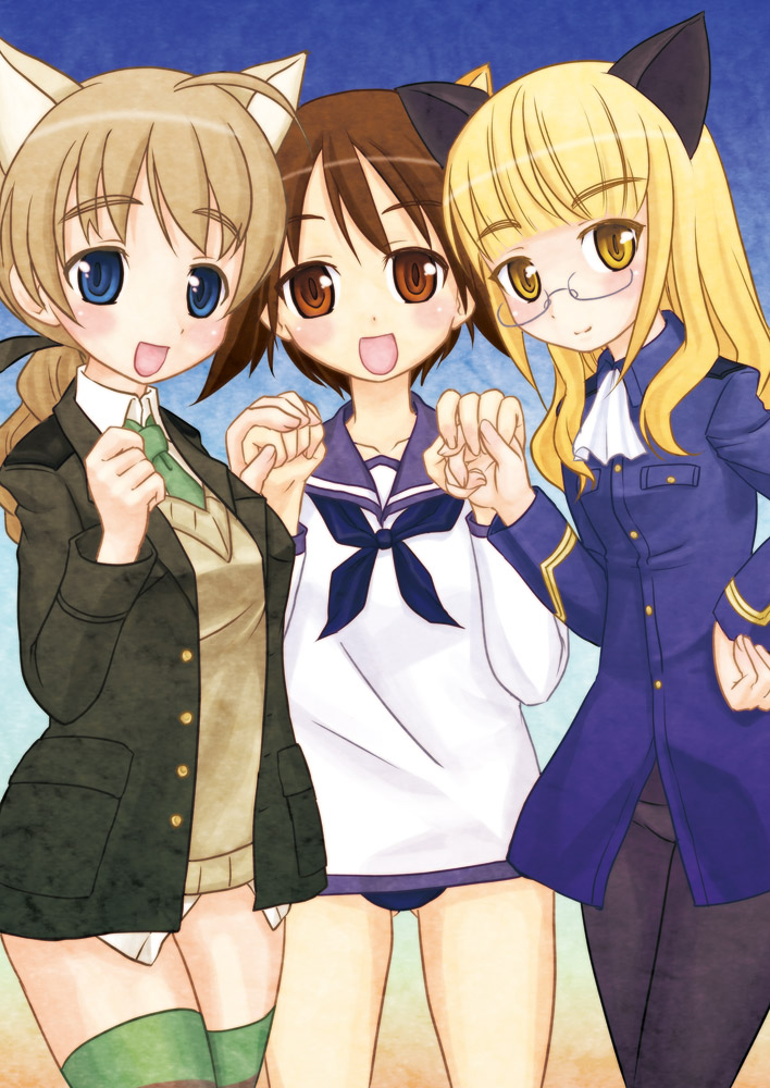 lynette_bishop, miyafuji_yoshika, niwa_mizuki, panties, pantyhose, perrine_h_clostermann, strike_witches, underwear