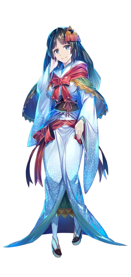1girl, blue_eyes, full_body, green_hair, hair_ornament, hand_on_own_face, japanese_clothes, long_hair