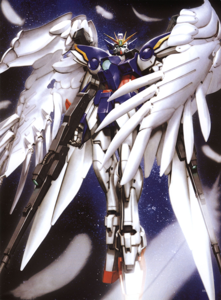 beam_rifle, feathers, gun, gundam, gundam_wing, gundam_wing_endless_waltz, highres, mecha