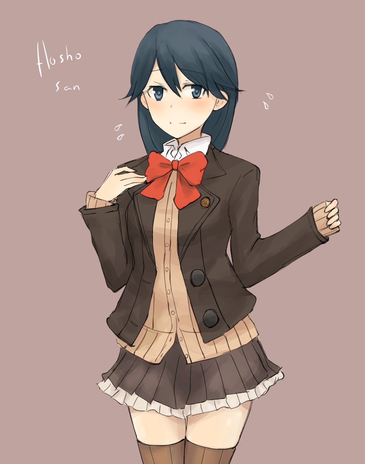 1girl, alternate_costume, alternate_hairstyle, bangs, blue_hair, blush, bow, bowtie