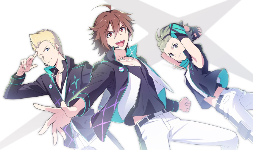 11kkr, 3boys, ahoge, amagase_touma, blonde_hair, brown_eyes, brown_hair, dutch_angle
