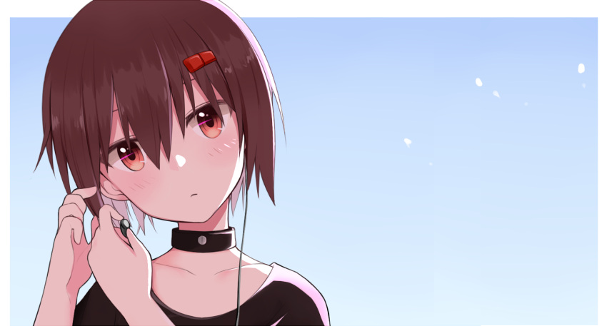 1girl, ayanami_(zhan_jian_shao_nyu), black_collar, brown_hair, closed_mouth, collarbone, ero_mang-a, expressionless
