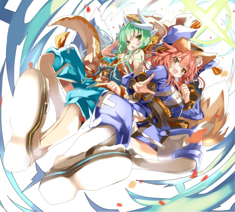 2girls, animal_ears, blush, brown_eyes, commentary_request, fate/extra, fate/grand_order, fate_(series)