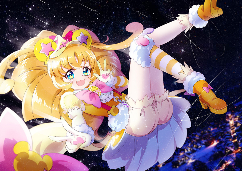 1girl, artist_request, blonde_hair, blue_eyes, cure_mofurun, female, long_hair, mahou_girls_precure!, mofurun_(mahou_girls_precure!), precure, smile, solo