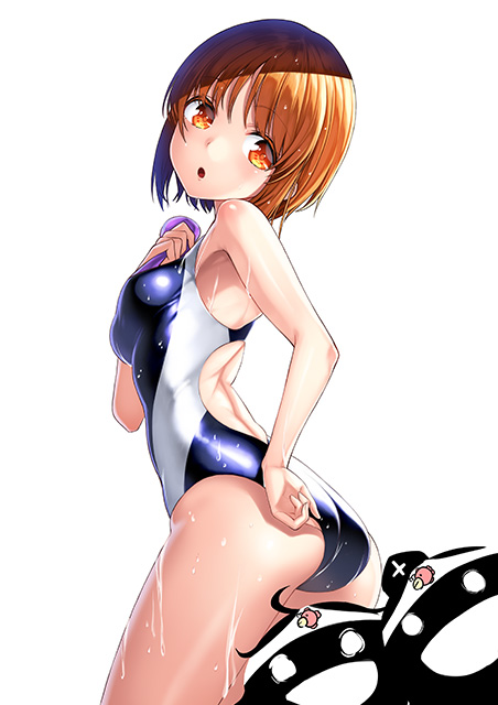 3girls, adjusting_clothes, adjusting_swimsuit, akiyama_yukari, ass, bangs, breasts, brown_eyes