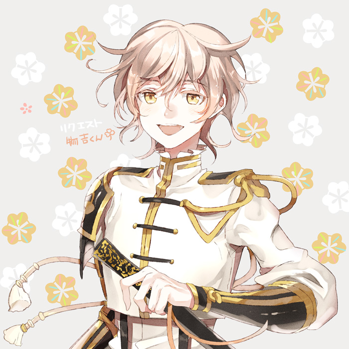 1boy, armor, blonde_hair, flower, houhou_(black_lack), japanese_armor, kote, male_focus