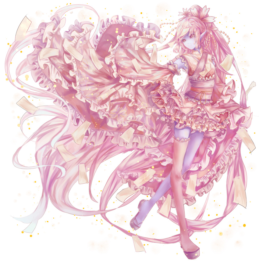 1girl, absurdres, bad_leg, beads, black_sclera, blue_skin, comb_(suz), dress