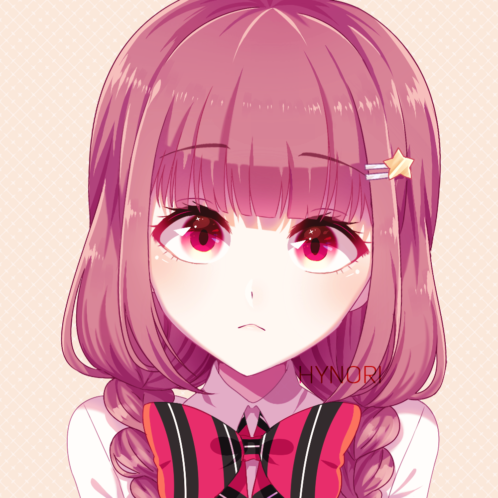 1girl, artist_name, blush, braid, brown_hair, eyebrows_visible_through_hair, hair_ornament, hairclip