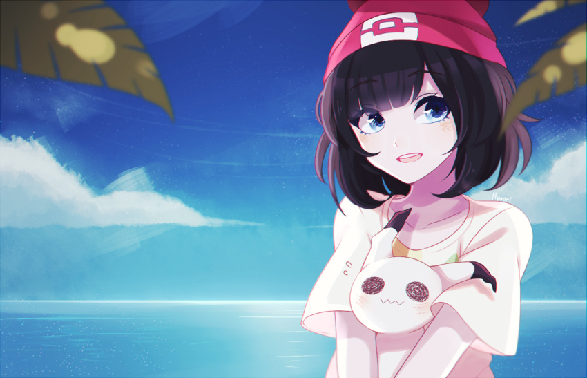 1girl, @_@, black_hair, blue_eyes, blush, collarbone, eyebrows_visible_through_hair, hynori