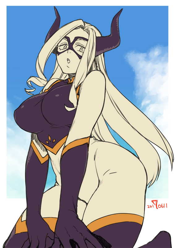 1girl, blue_sky, bodysuit, boku_no_hero_academia, breasts, clouds, dated, day