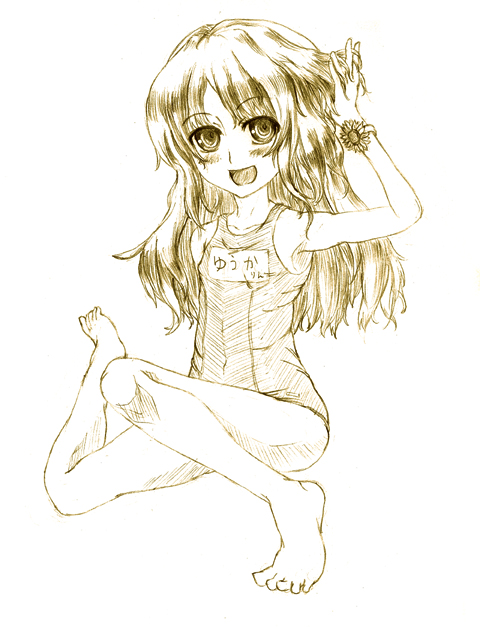 juuka@100neko, kazami_yuuka, monochrome, poorly_drawn, touhou