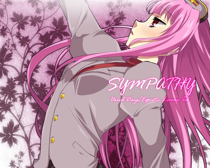 buttons, futaba_841, long_hair, pink_hair, pop'n_music, pop'n_music, red_eyes, salute